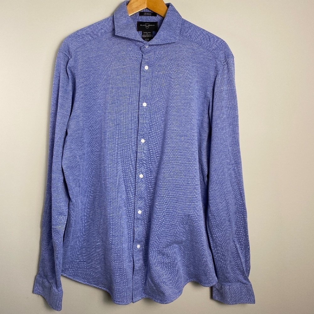 Black Brown 1826 Men's‎ Blue Fitted Long Sleeve Button Up Dress Shirt Size XL